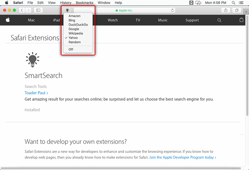 Safari search engine extension